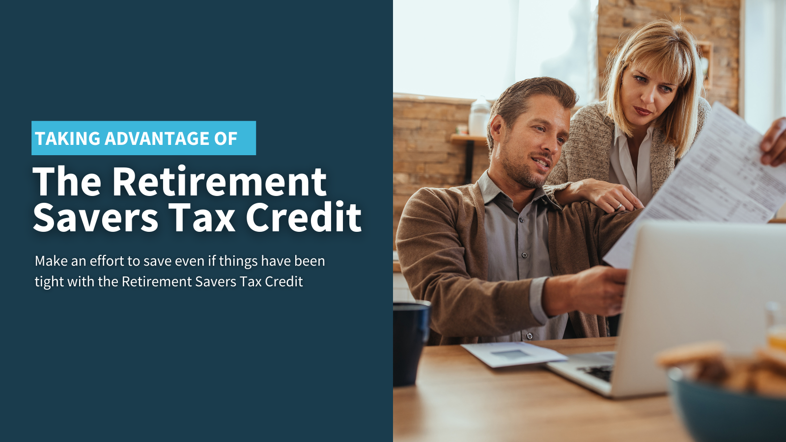 couple looking at computer that displays retirement tax credit